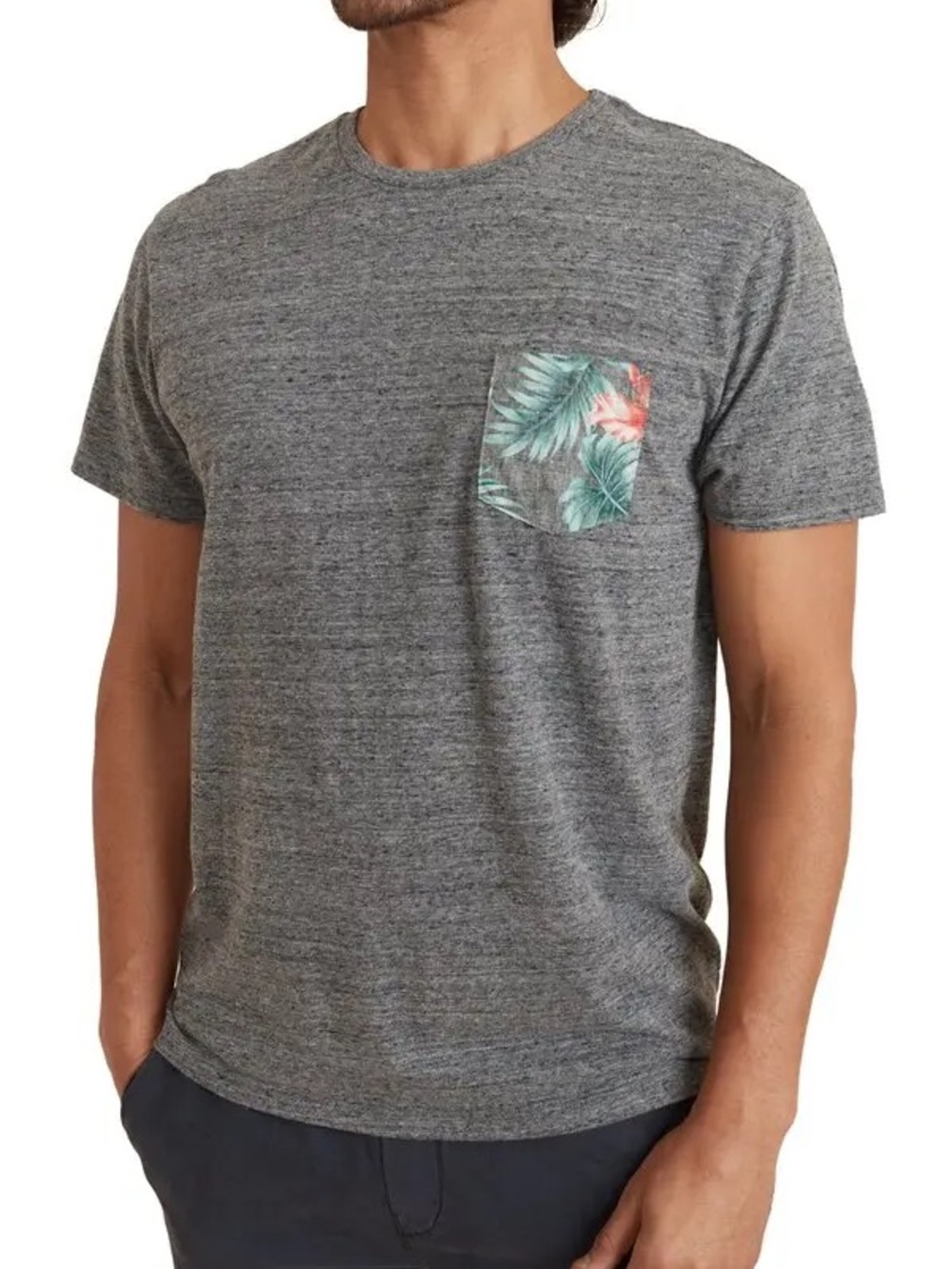 Marine Layer Re-Spun Neppy Pocket T-Shirt Men’s Large Gray Tropical Floral